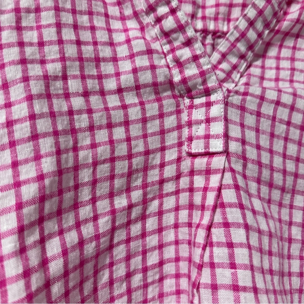 The Company Store Pink White Gingham 100% Linen Collared Tunic - Picture 8 of 16